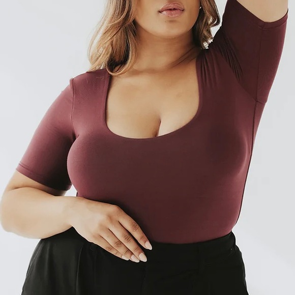 💜 (NWOT) Klassy Network Quarter Sleeve Scoop Bramisuit in Mahogany | XS - Picture 11 of 11